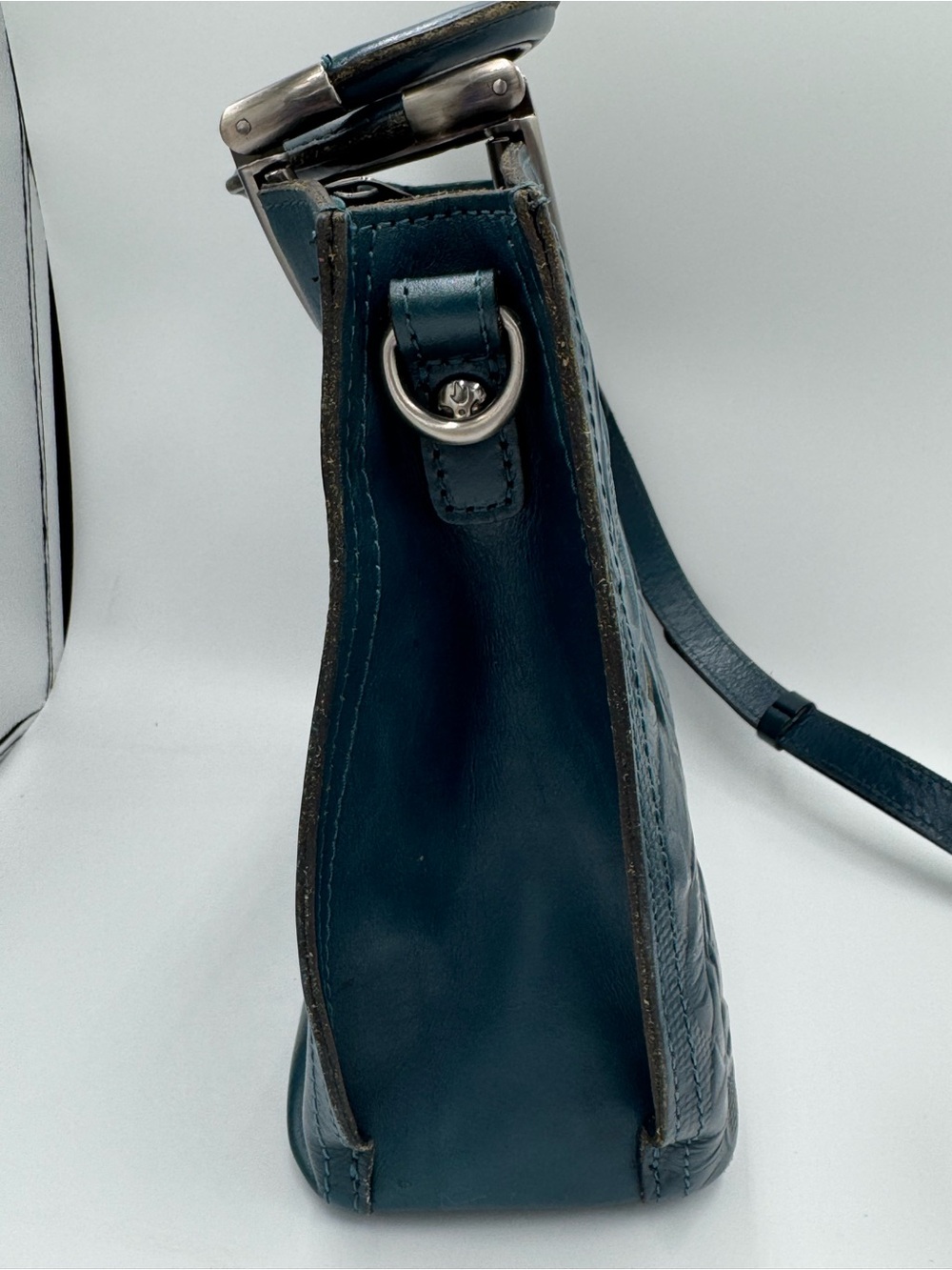 Patricia Nash Teal Floral Cutout Leather Top-Handle Satchel w/ Adjustable Strap - Picture 7 of 15